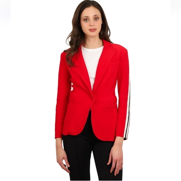 Norma Kamali Bold Red Blazer With Stripes Size Large - Picture 12 of 13
